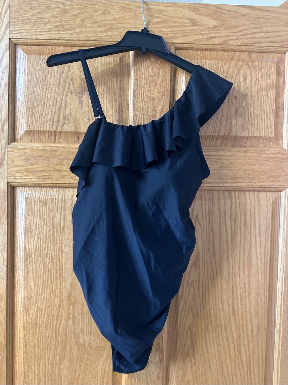 Quince Black One-Shoulder Ruffle Swimsuit